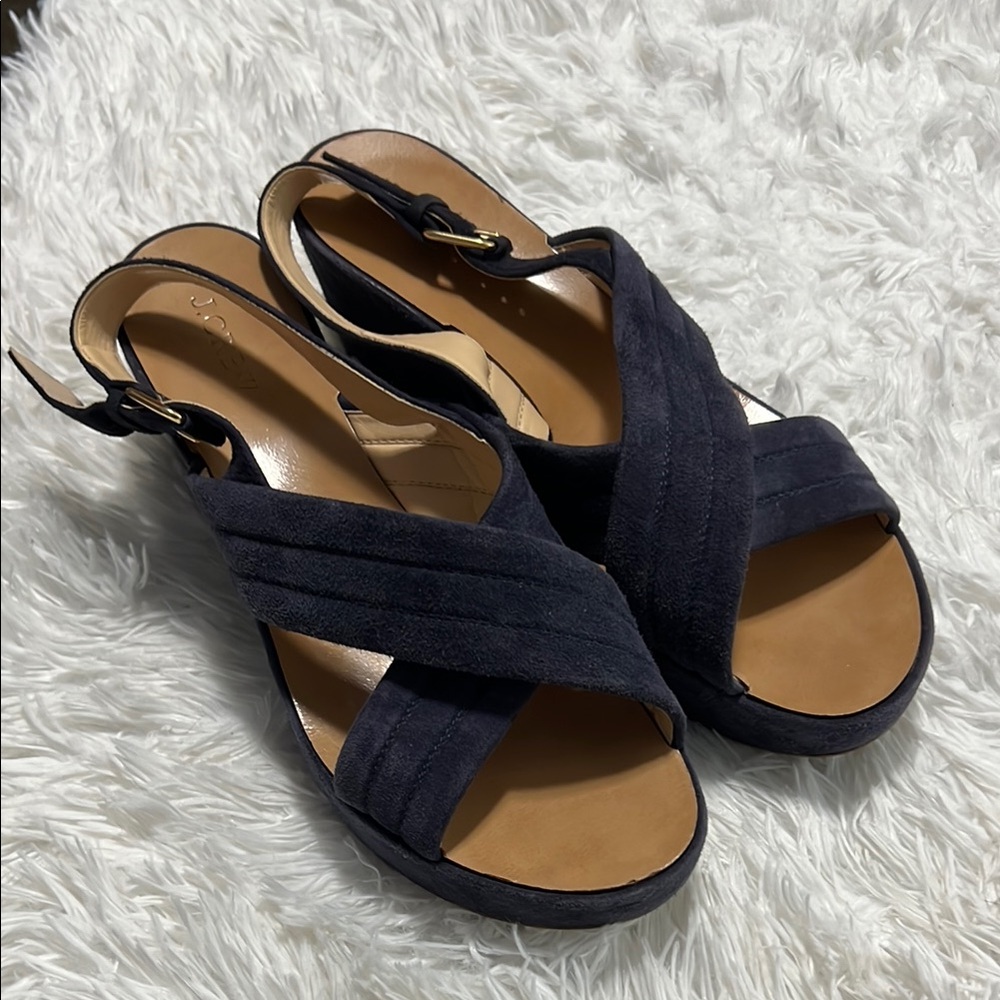 J. Crew Marcie Blue Suede Platform Wedge Sandals 10